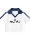 Kulture Contrast Collar Striped Cropped Jersey