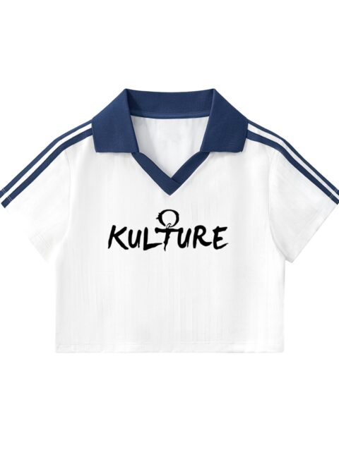 Kulture Contrast Collar Striped Cropped Jersey