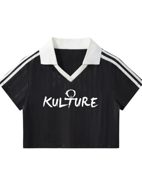 Kulture Contrast Collar Striped Cropped Jersey